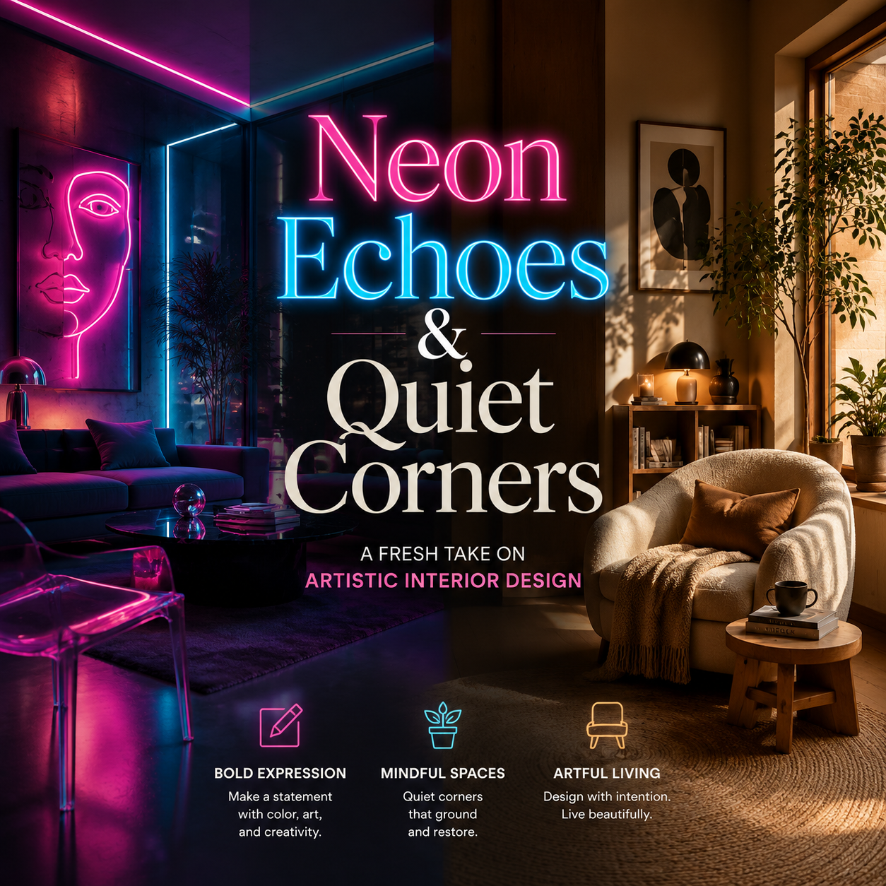 Neon Echoes & Quiet Corners: A Fresh Take on Artistic Interior Design
